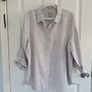 Chico's Linen Elegant Light Gray Blouse